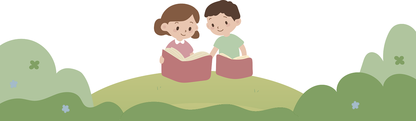 Children reading on a hill